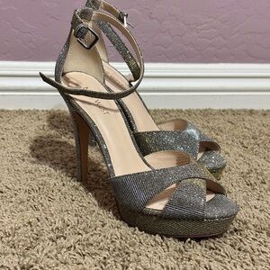 Nine West Glittering Silver Platform Heels